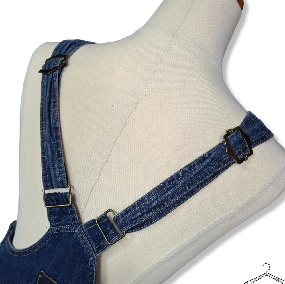 VINTAGE Size M DIAN YUN 100% Cotton Denim Blue Overall Mini Dress - Picture 5 of 10